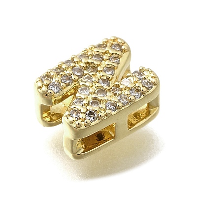 Brass Micro Pave Cubic Zirconia Letter Multi-Strand Links X-KK-D295-32G-14-1