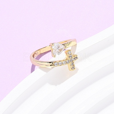 Brass Micro Pave Cubic Zirconia Cuff Rings for Women RJEW-L334-04G-1