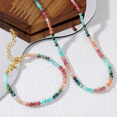 Natural Gemstone Beaded Bracelets & Necklaces Set for Women DW2258-1