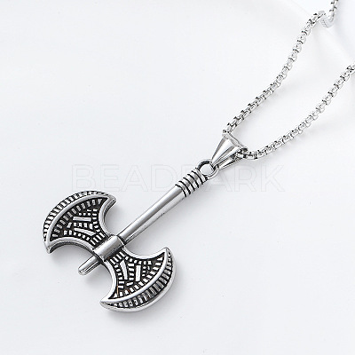 Hip Hop Street Style 304 Stainless Steel Axe Pendant Box Chain Necklaces for Men IG7443-1