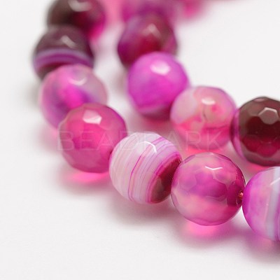 Faceted Natural Striped Agate/Banded Agate Beads Strands G-F447-4mm-H08-1