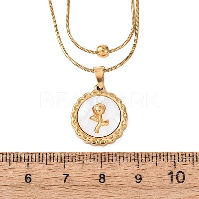 304 Stainless Steel with Natural White Shell Square Disc Pendant Double Layer Necklaces NJEW-K300-06B-G-1