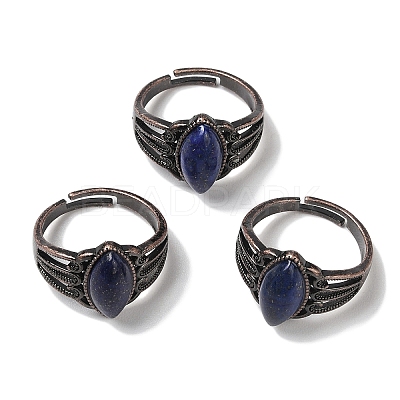 Natural Lapis Lazuli Horse Eye Adjustable Rings RJEW-K271-05R-09-1