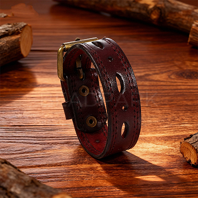 Alloy Cowhide Cord Bracelets for Women Men BJEW-WH20007-15A-1