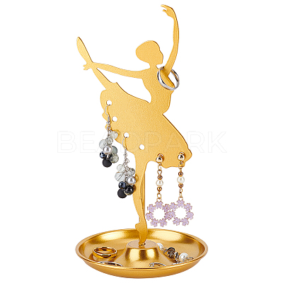 Dancer Iron Earring Display Stands with Round Tray EDIS-WH0016-019A-1