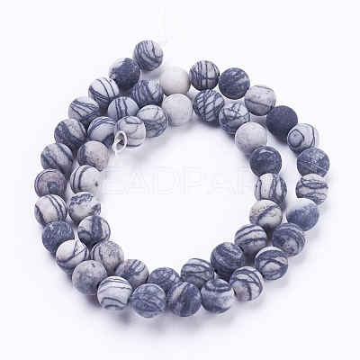 Natural Black Silk Stone/Netstone Beads Strands X-G-F520-57-6mm-1