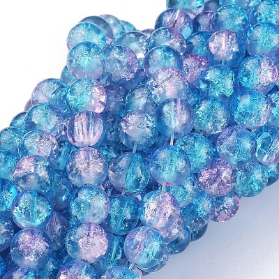 1Strand Two Tone Transparent Crackle Glass Round Beads Strands X-CCG-Q001-8mm-19-1