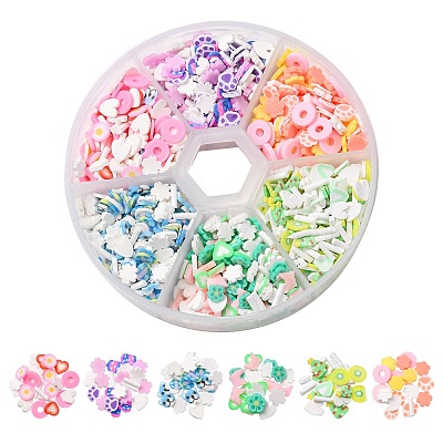 30G 6 Styles Handmade Polymer Clay Cabochons CLAY-CJ0001-64-1