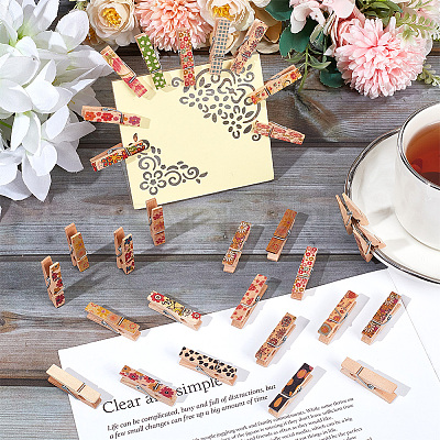 10Pcs 10 Styles Flower Printed Wooden Craft Pegs Clips AJEW-WH0248-505-1