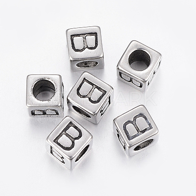 304 Stainless Steel Large Hole Letter European Beads LS-STAS-H428-01AS-B-1
