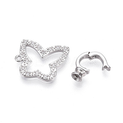 925 Sterling Silver Micro Pave Clear Cubic Zirconia Fold Over Clasps STER-T008-06P-1