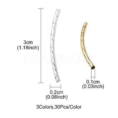 90Pcs 3 Colors Brass Tube Beads KK-YW0002-08B-1
