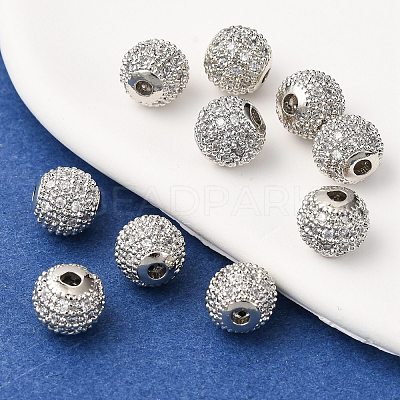 Round Brass Micro Pave Cubic Zirconia Beads X-ZIRC-N016-01P-8mm-1