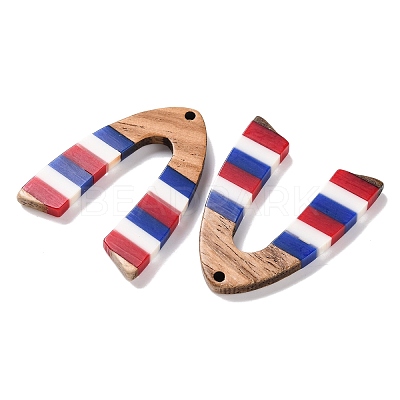 Independence Day Opaque Striped Resin & Walnut Wood Pendants RESI-U010-02W-1