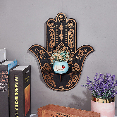 Hamsa Hand Wooden Crystal Sphere Display Stands AJEW-WH0258-822A-1