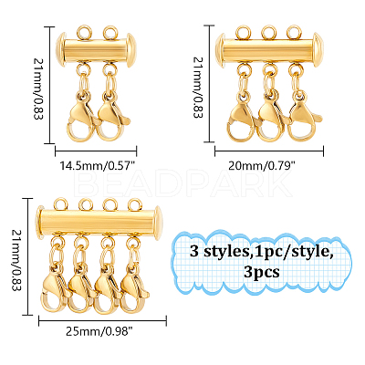 3Pcs 3 Styles 304 Stainless Steel Slide Lock Clasps FIND-UN00012-1