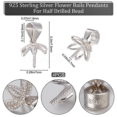 Anti-Tarnish 4Pcs Sterling Silver Screw Eye Pin Cup Peg Bails STER-BBC0002-05P-1