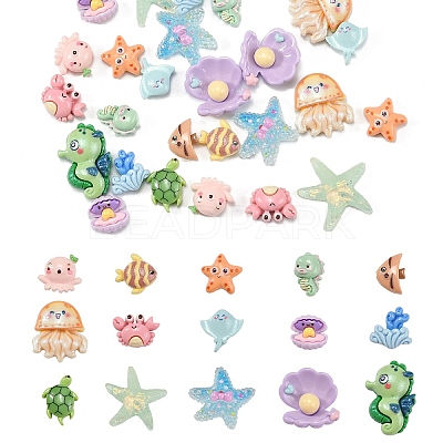 30Pcs 15 Styles Ocean Theme Opaque Resin Decoden Cabochons RESI-YW0001-84-1