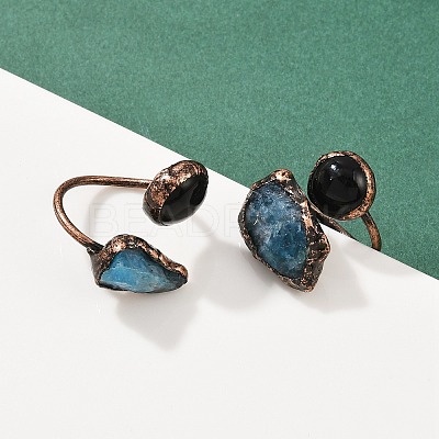 Brass with Mixed Gemstone Cuff Rings RJEW-Z112-01R-1