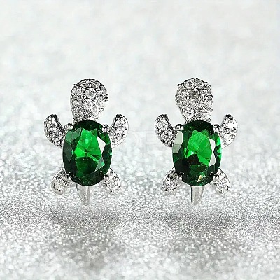 Tortoise Zinc Alloy Cubic Zirconia Stud Earrings WG8EE25-07-1
