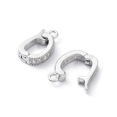 Rack Plating Brass Micro Pave Clear Cubic Zirconia Fold Over Clasps KK-A183-07P-1