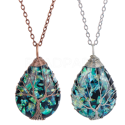 4Pcs 2 Colors Teardrop Pendant Necklaces Set NJEW-BC0001-04-1