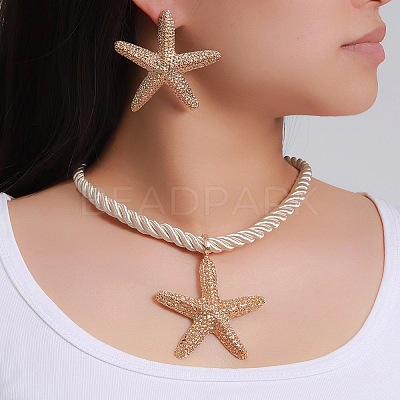 Starfish Alloy & Polyester Cord Pendant Necklaces & Stud Earrings Sets FS-WGCE349-01-1
