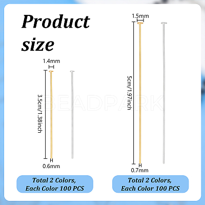 400Pcs 4 Styles 304 Stainless Steel Flat Head Pins STAS-PH0007-42-1