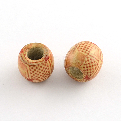 Barrel Printed Natural Wood Large Hole Beads WOOD-R243-16mm-A16-1