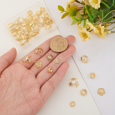 60Pcs 6 Style Brass Bead Caps KK-BC0010-44-1