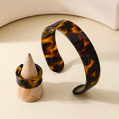 Leopard Print Acrylic Cuff Bangle & Finger Rings Sets for Women FS-WG722C5-01-1