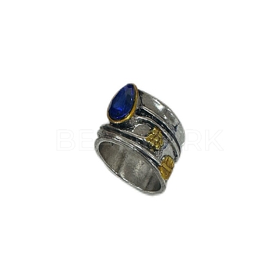 Teardrop & Flower & Leaf Pattern Alloy with Glass Finger Rings FS-WG58DE6-01-1