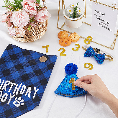 Polyester and Polycotton Pet Hat & Collar & Bib Birthday Party set AJEW-WH20010-97-1