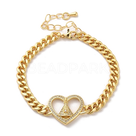 Brass Micro Pave Clear Cubic Zirconia Cuban Link Chains Bracelets BJEW-M322-04G-B-1