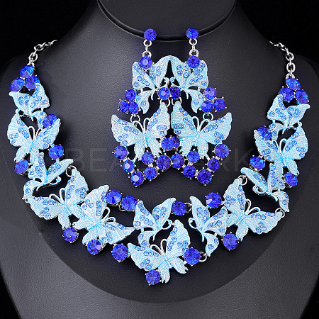 Alloy Enamel & Rhinestone Pendant Necklaces & Stud Dangle Earrings FS-WG46FE4-01-1