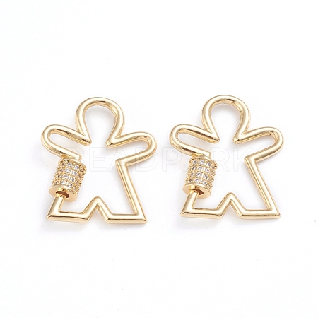 Brass Micro Pave Clear Cubic Zirconia Screw Carabiner Lock Charms ZIRC-I041-10G-1