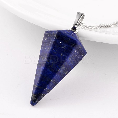 Cone Pendulum Platinum Tone Brass Lapis Lazuli Pendants G-F267-05E-1