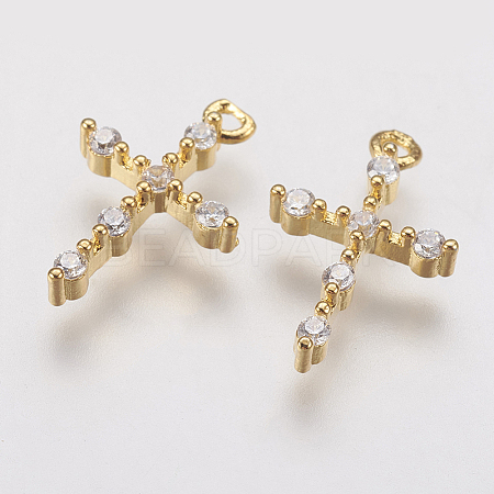 Brass Micro Pave Cubic Zirconia Tiny Cross Charms LS-ZIRC-G133-07G-1