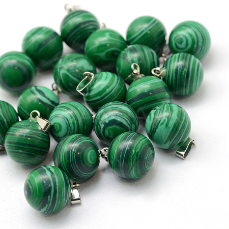 Round Dyed Synthetic Malachite Pendants G-Q434-09-1