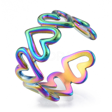 Ion Plating(IP) 304 Stainless Steel Hollow Heart Cuff Rings RJEW-N038-124M-1