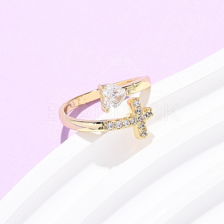 Brass Micro Pave Cubic Zirconia Cuff Rings for Women RJEW-L334-04G-1