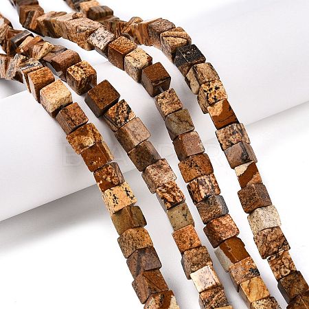 Natural Picture Jasper Beads Strands G-T139-6x6-27A-1