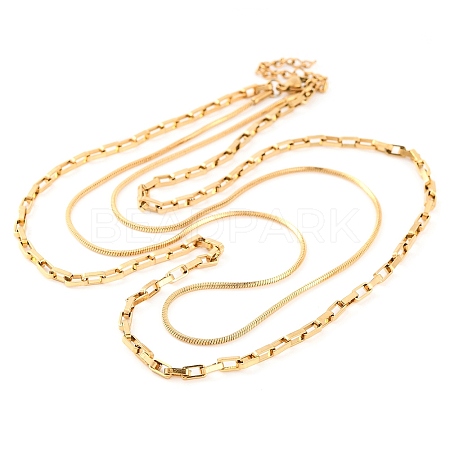 304 Stainless Steel Double Layer Square Snake Chain & Cable Chain Necklaces for Women NJEW-G140-01B-G-1