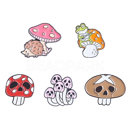 5Pcs 5 Style Skull Mushroom & Hedgehog & Frog Enamel Pins JBR092A-1