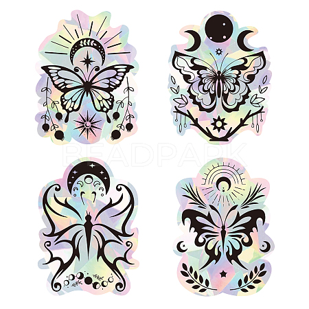 4Pcs 4 Patterns PVC Colored Laser Stained Window Film Adhesive Static Stickers STIC-WH0008-010-1