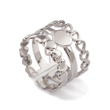 304 Stainless Steel Heart Wrap Open Cuff Rings for Women RJEW-G285-53P-1