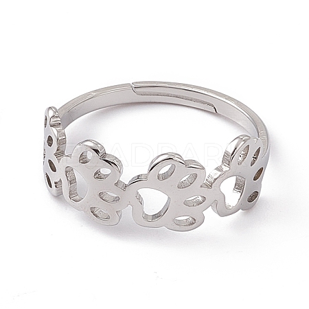 Non-Tarnish 201 Stainless Steel Hollow Out Dog Paw Prints Adjustable Ring for Women RJEW-K238-10P-1