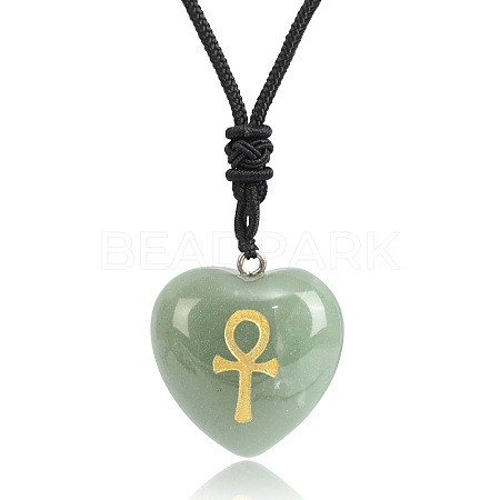 Natural Green Aventurine Heart Engraved AnKh Cross Pendant Personalized DIY Necklaces SC1205-2-1