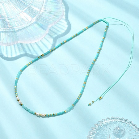 Boho Natural Cultured Freshwater Pearl & Round Seed Beaded Braided Necklaces for Women NJEW-JN06187-02-1