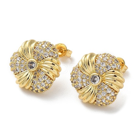 Flower Rack Plating Brass Micro Pave Clear Cubic Zirconia Stud Earrings for Women EJEW-A045-09G-1